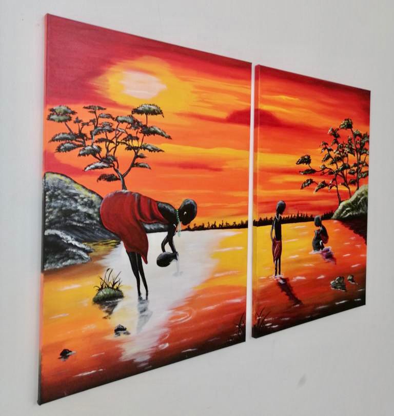 <strong> Atardecer africano </strong>
          <br>
          Precio: 130U$D
          <br>
          Dimensiones: 70x100cm
          <br> 
          Técnica: Pintura acrílica
          <br> 
          Artista: Jesús Marcano